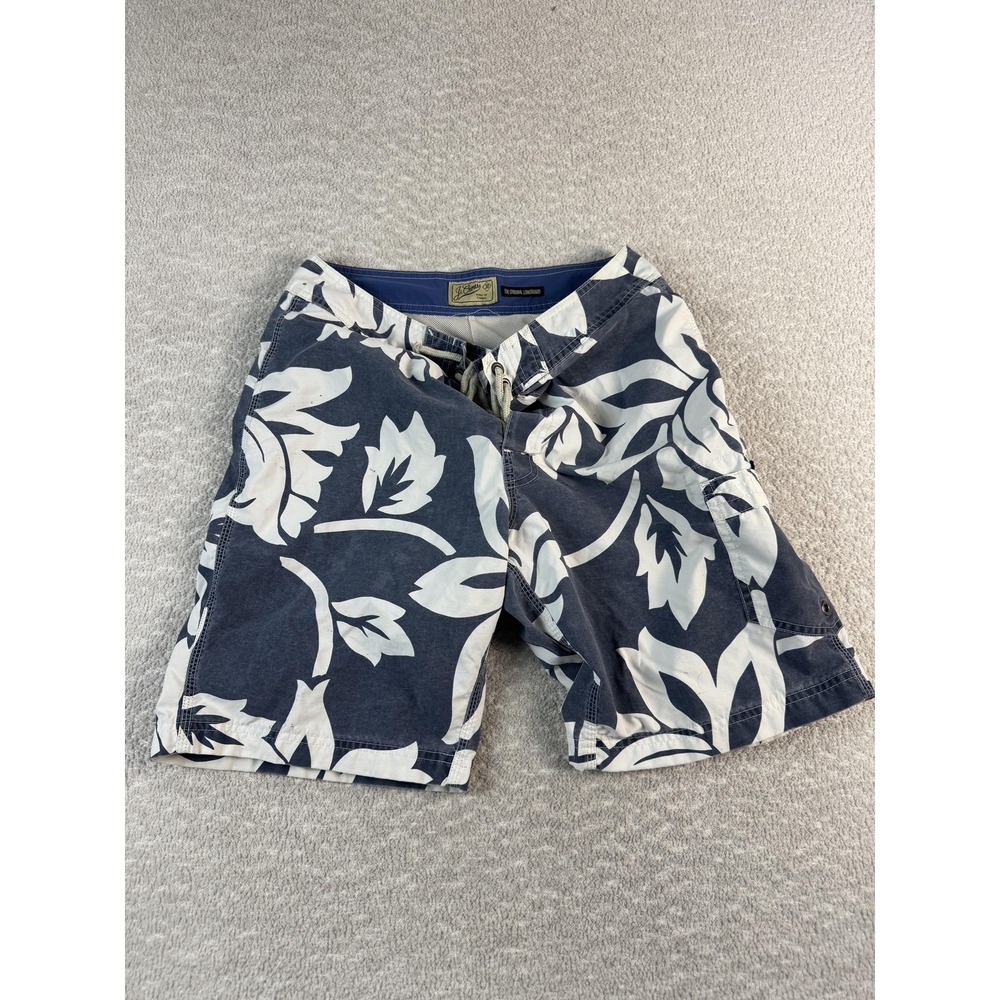 J.Crew Board Shorts Mens Large Blue White Longboard Hawaiian Floral Swim Trunks